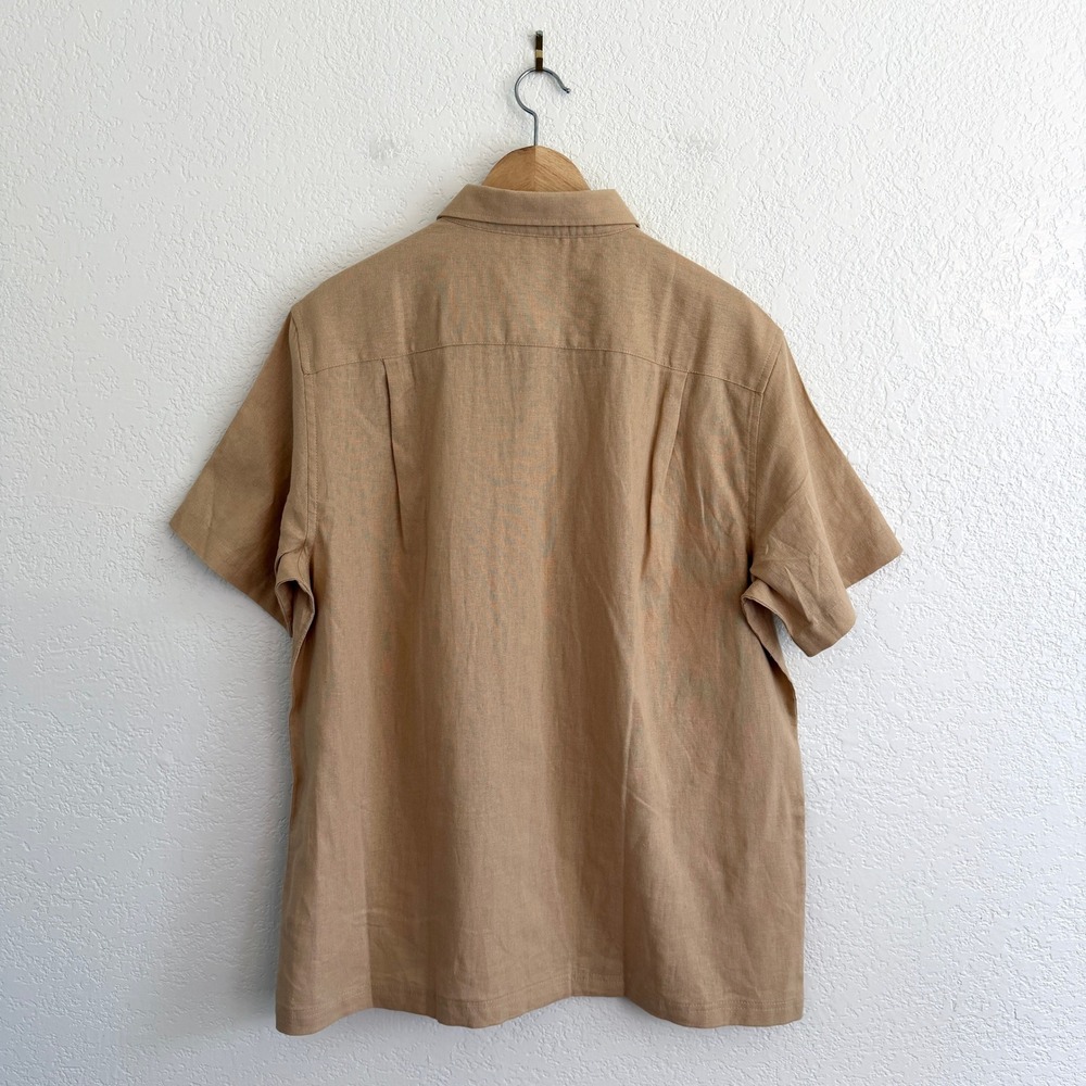 Scotch & Soda Tan Linen Blend Pintuck Pleated Short Sleeve Shirt Mens Large - Picture 3 of 9